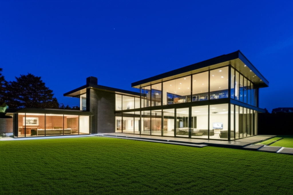 Modern home with beautiful lawn